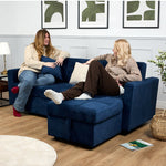 Milo Blue Corner Chaise Sofa Bed with Storage - Velvet Sofa Bed & Pull Out Bed - Bargainia.com - 