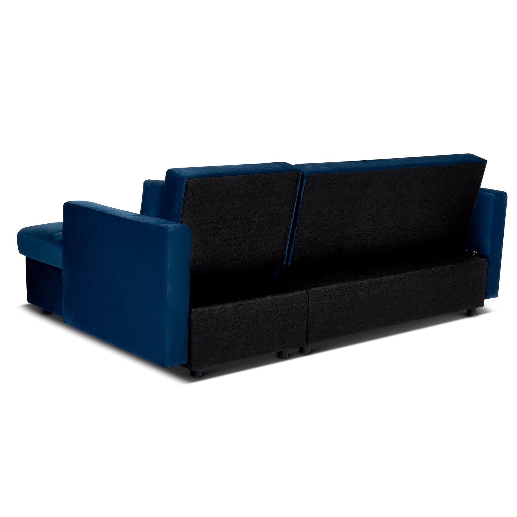 Milo Blue Corner Chaise Sofa Bed with Storage - Velvet Sofa Bed & Pull Out Bed - Bargainia.com - 