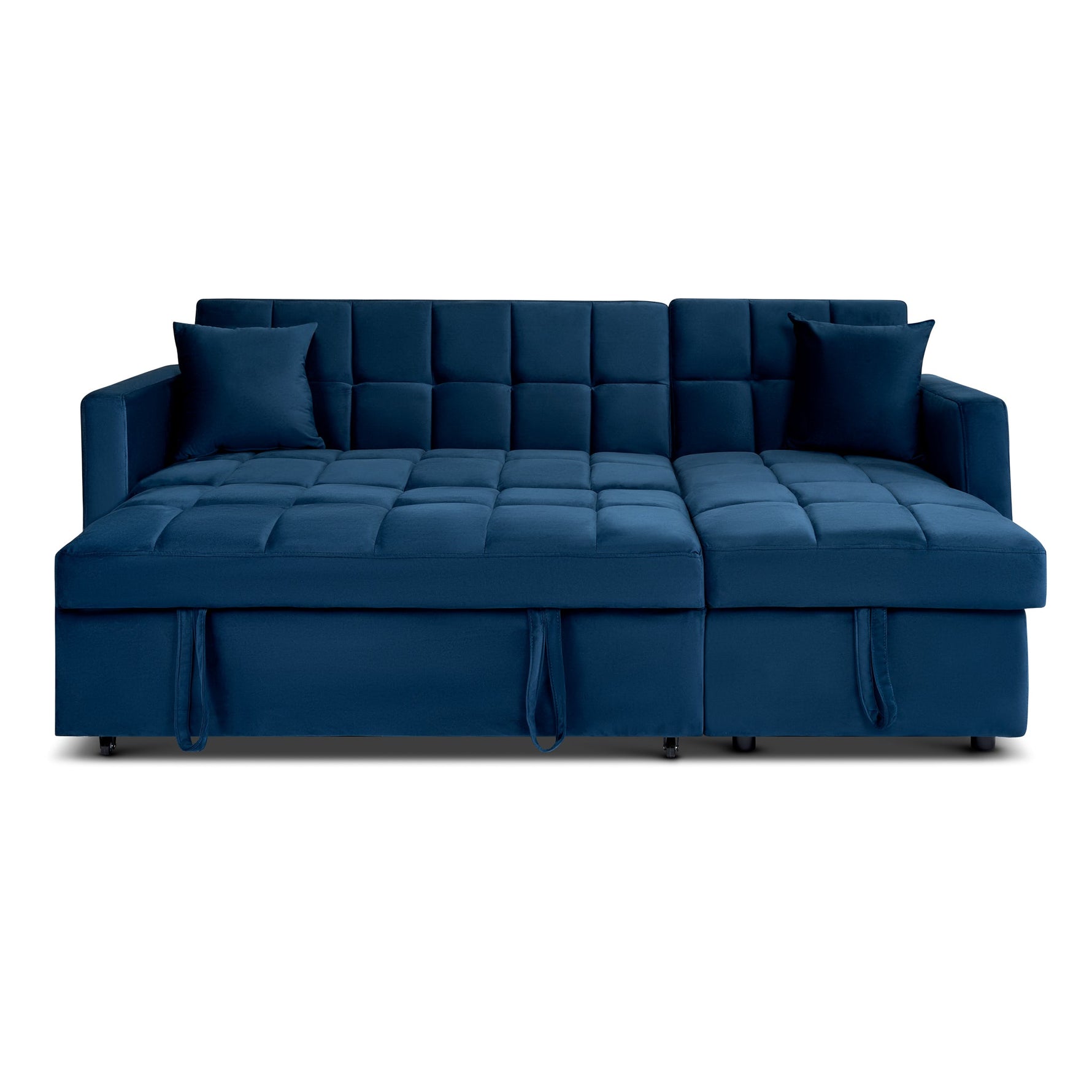 Milo Blue Corner Chaise Sofa Bed with Storage - Velvet Sofa Bed & Pull Out Bed - Bargainia.com - 