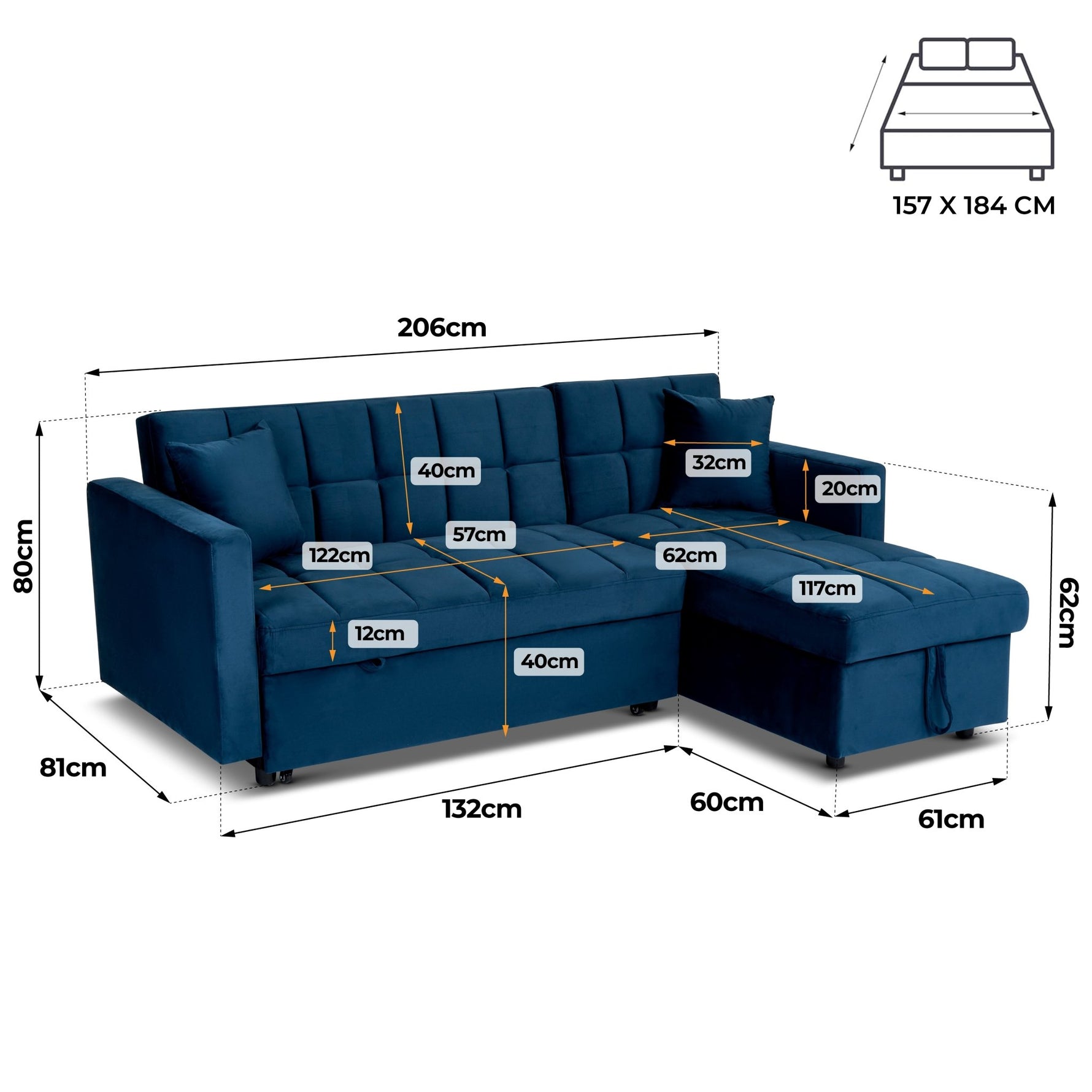 Milo Blue Corner Chaise Sofa Bed with Storage - Velvet Sofa Bed & Pull Out Bed - Bargainia.com - 