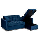 Milo Blue Corner Chaise Sofa Bed with Storage - Velvet Sofa Bed & Pull Out Bed - Bargainia.com - 