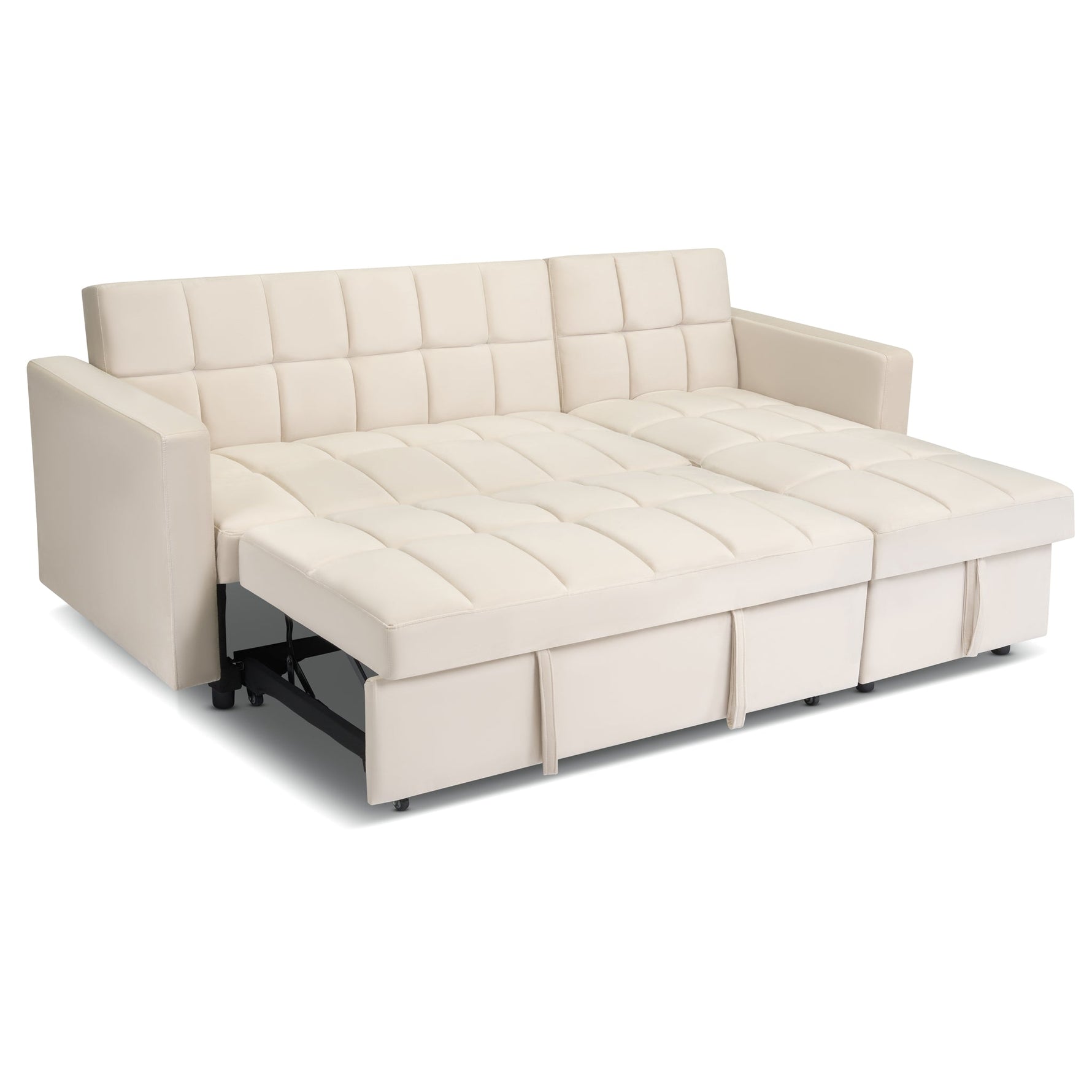 Milo Cream Corner Sofa Bed with Storage - Velvet Sofa Bed & Pull Out Bed - Bargainia.com - 5056150286202