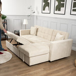 Milo Cream Corner Sofa Bed with Storage - Velvet Sofa Bed & Pull Out Bed - Bargainia.com - 5056150286202