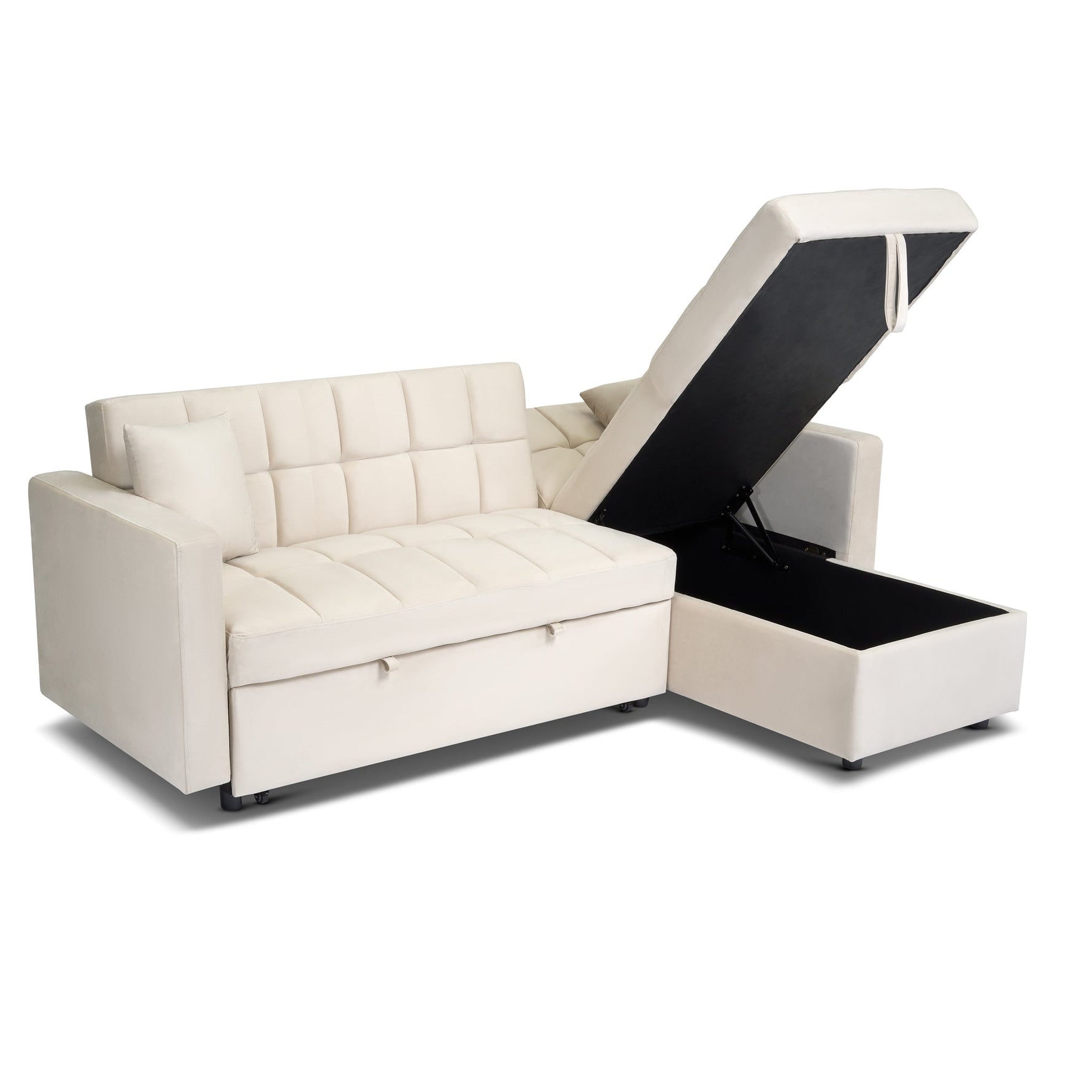 Milo Cream Corner Sofa Bed with Storage - Velvet Sofa Bed & Pull Out Bed - Bargainia.com - 5056150286202