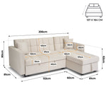 Milo Cream Corner Sofa Bed with Storage - Velvet Sofa Bed & Pull Out Bed - Bargainia.com - 