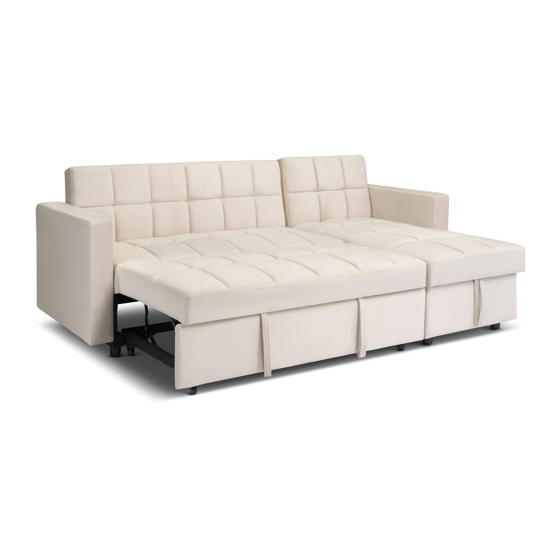 Milo Cream Corner Sofa Bed with Storage - Velvet Sofa Bed & Pull Out Bed - Bargainia.com - 5056150286202