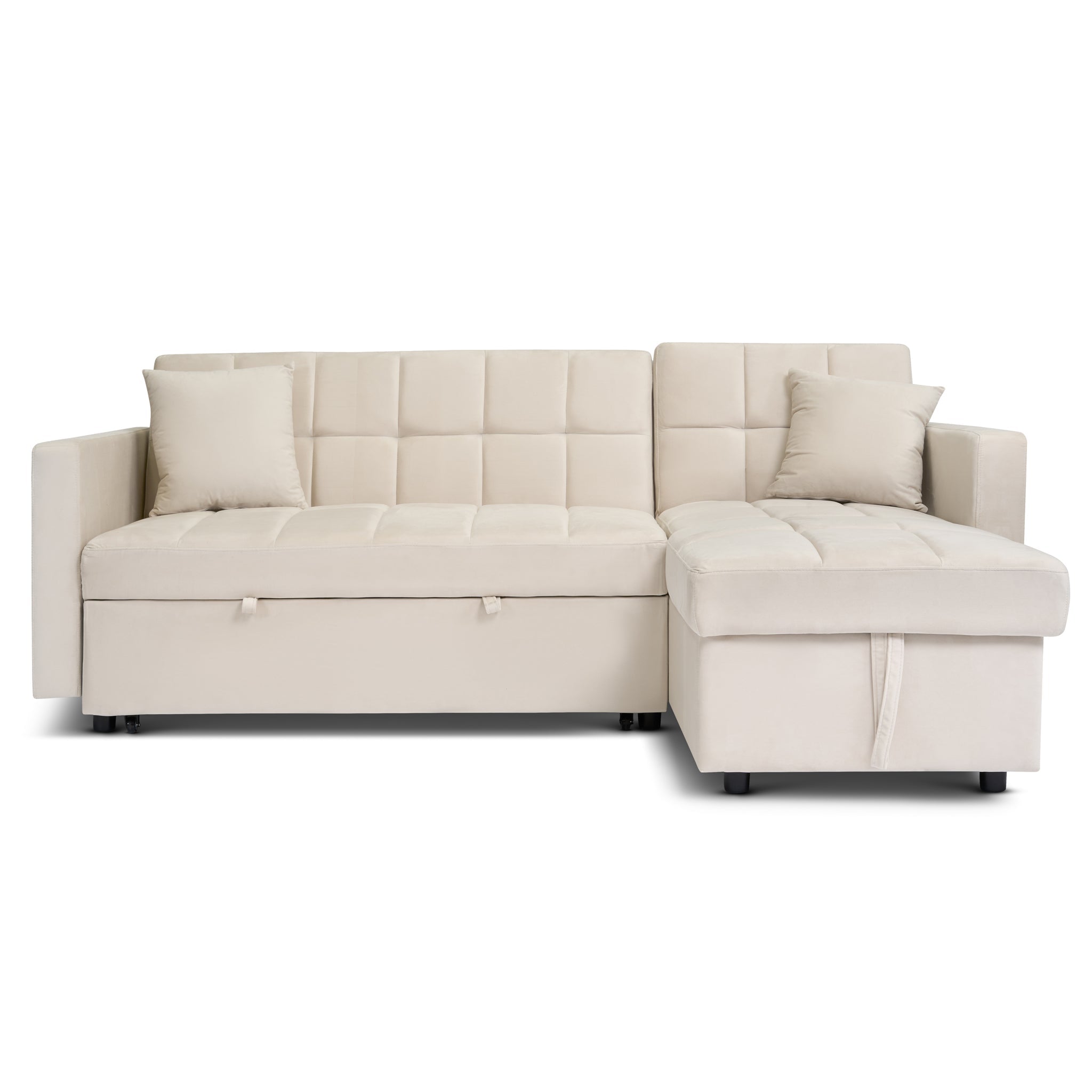 Milo Cream Corner Sofa Bed with Storage - Velvet Sofa Bed & Pull Out Bed - Bargainia.com - 5056150286202 - H-7304-VLV-CR-C31