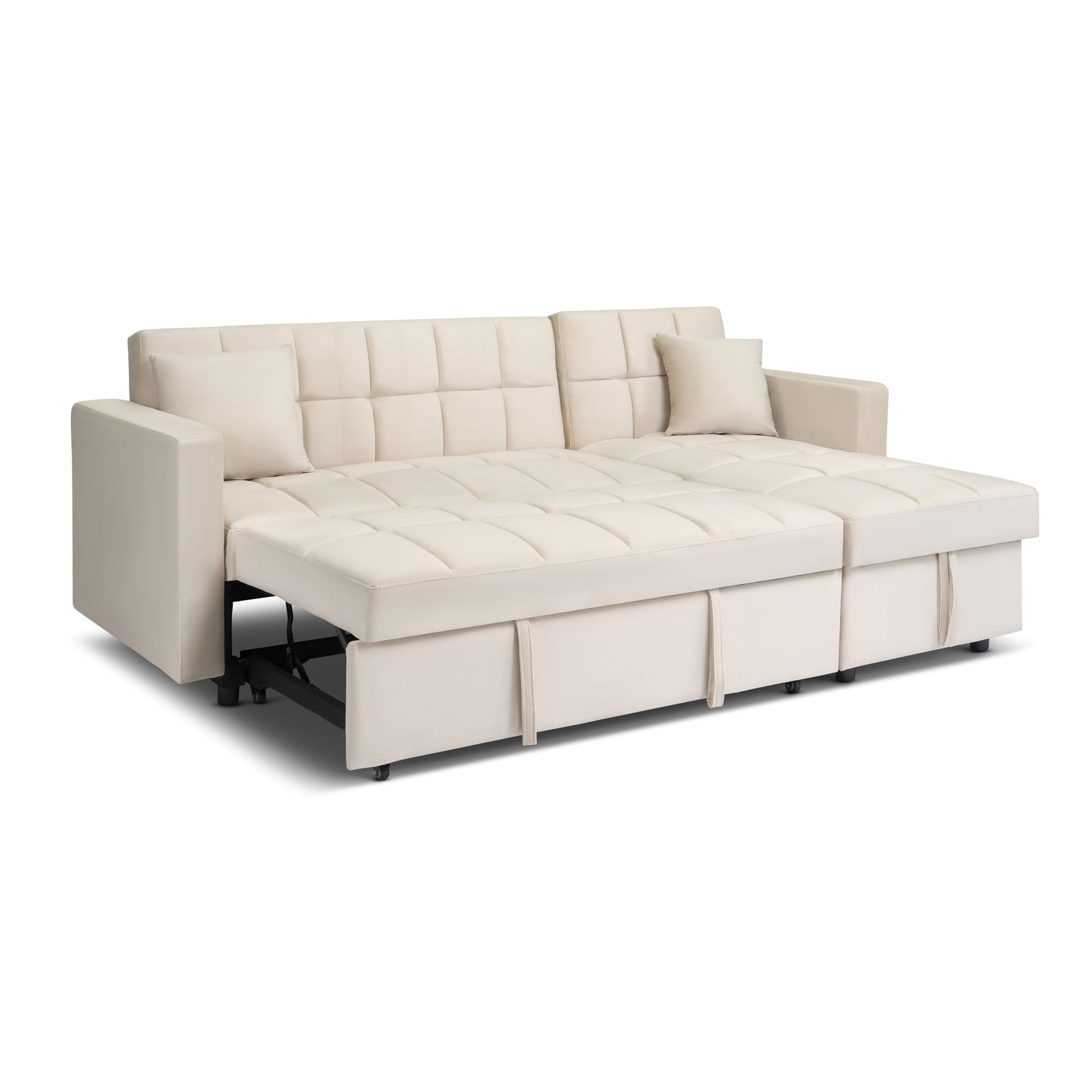 Milo Cream Corner Sofa Bed with Storage - Velvet Sofa Bed & Pull Out Bed - Bargainia.com - 5056150286202