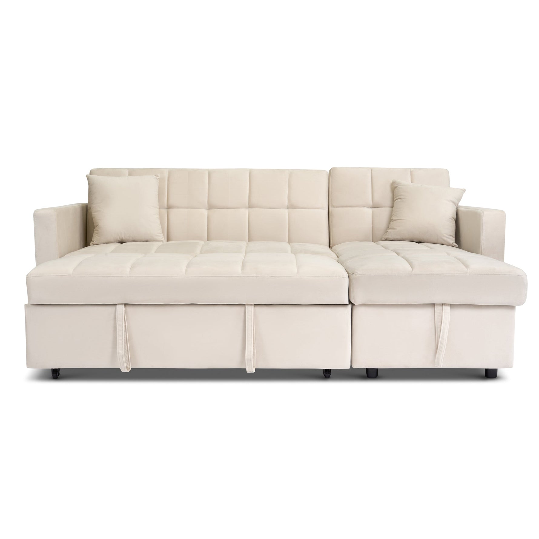 Milo Cream Corner Sofa Bed with Storage - Velvet Sofa Bed & Pull Out Bed - Bargainia.com - 5056150286202
