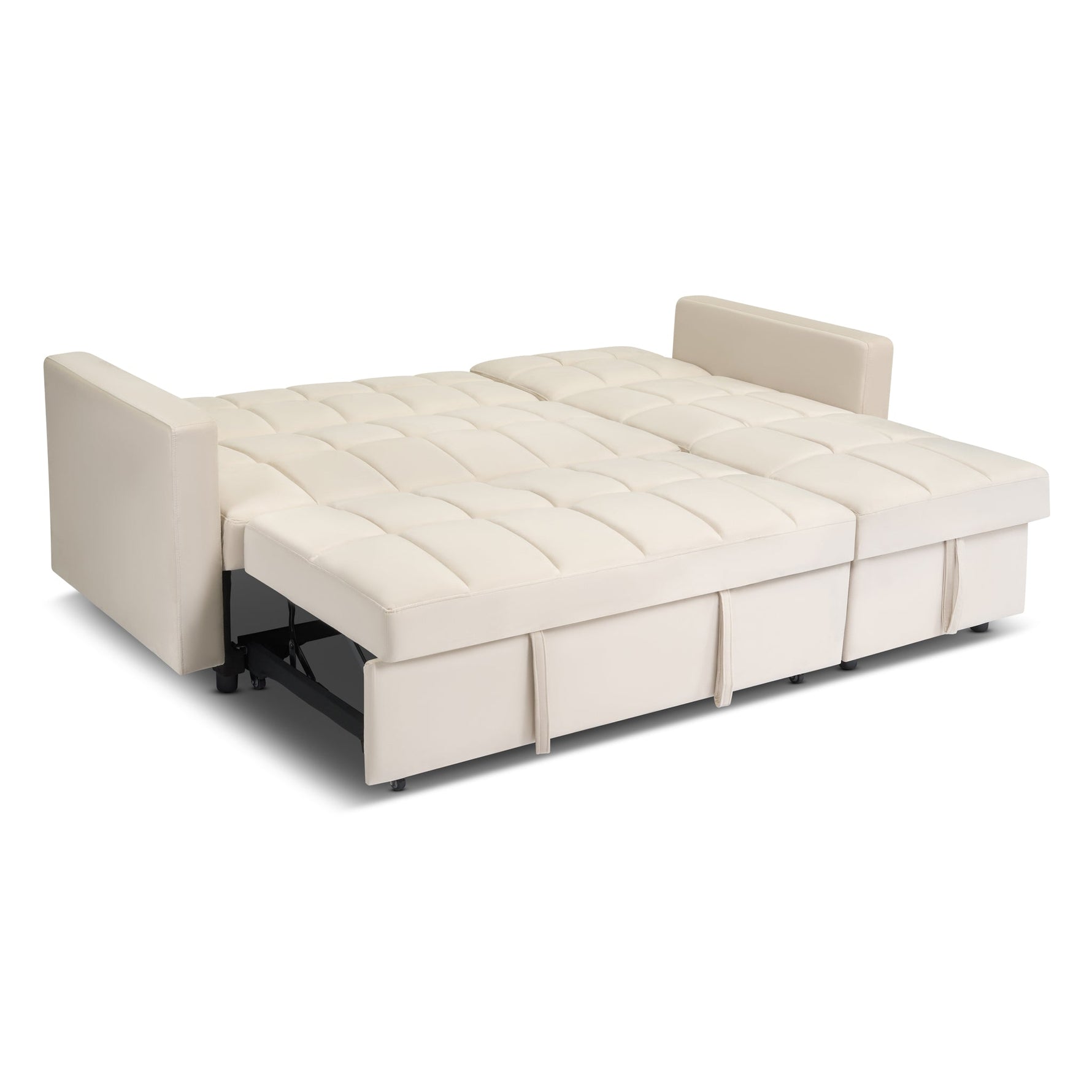 Milo Cream Corner Sofa Bed with Storage - Velvet Sofa Bed & Pull Out Bed - Bargainia.com - 5056150286202