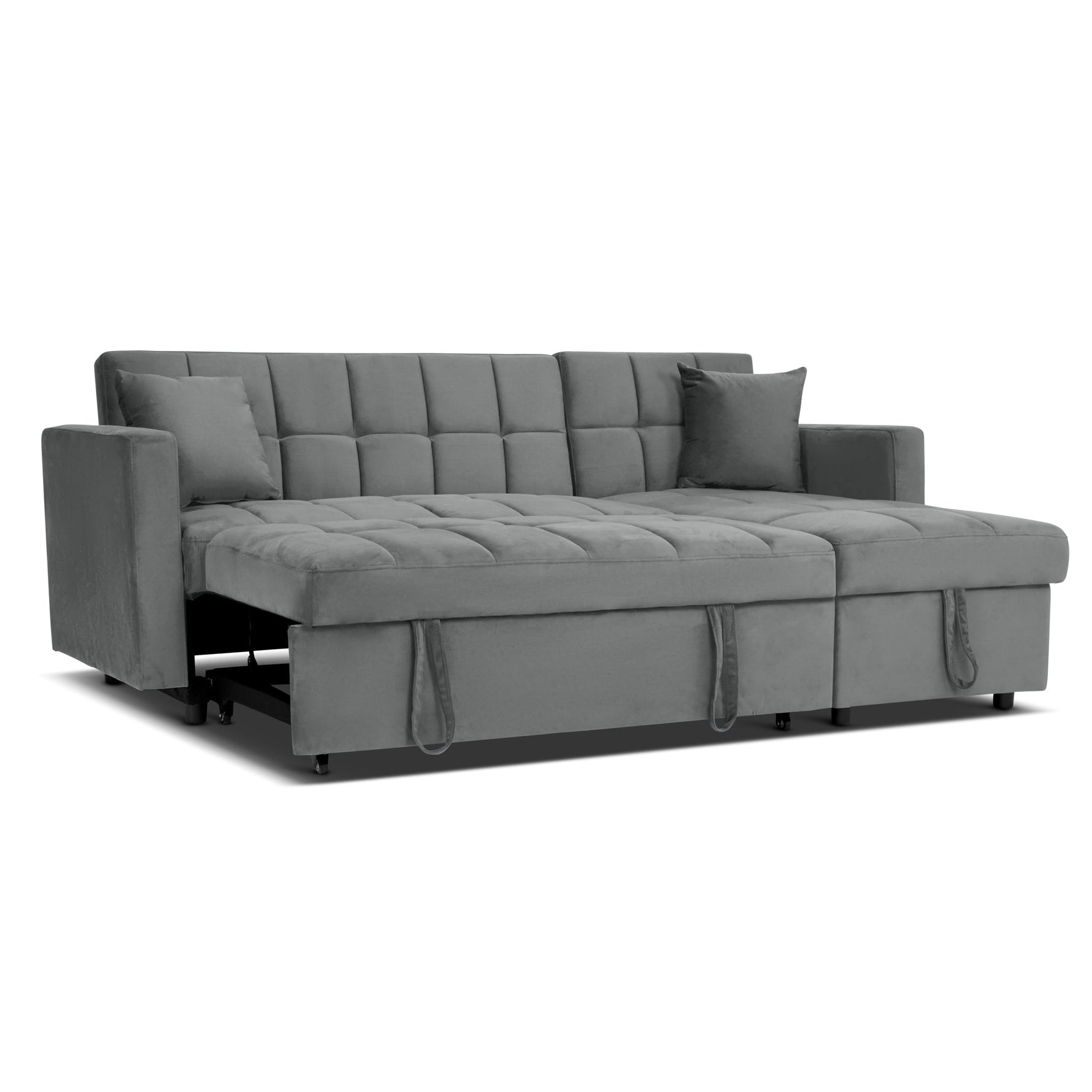 Milo Grey Corner Sofa Bed with Storage - Velvet Sofa Bed & Pull Out Bed - Bargainia.com - 