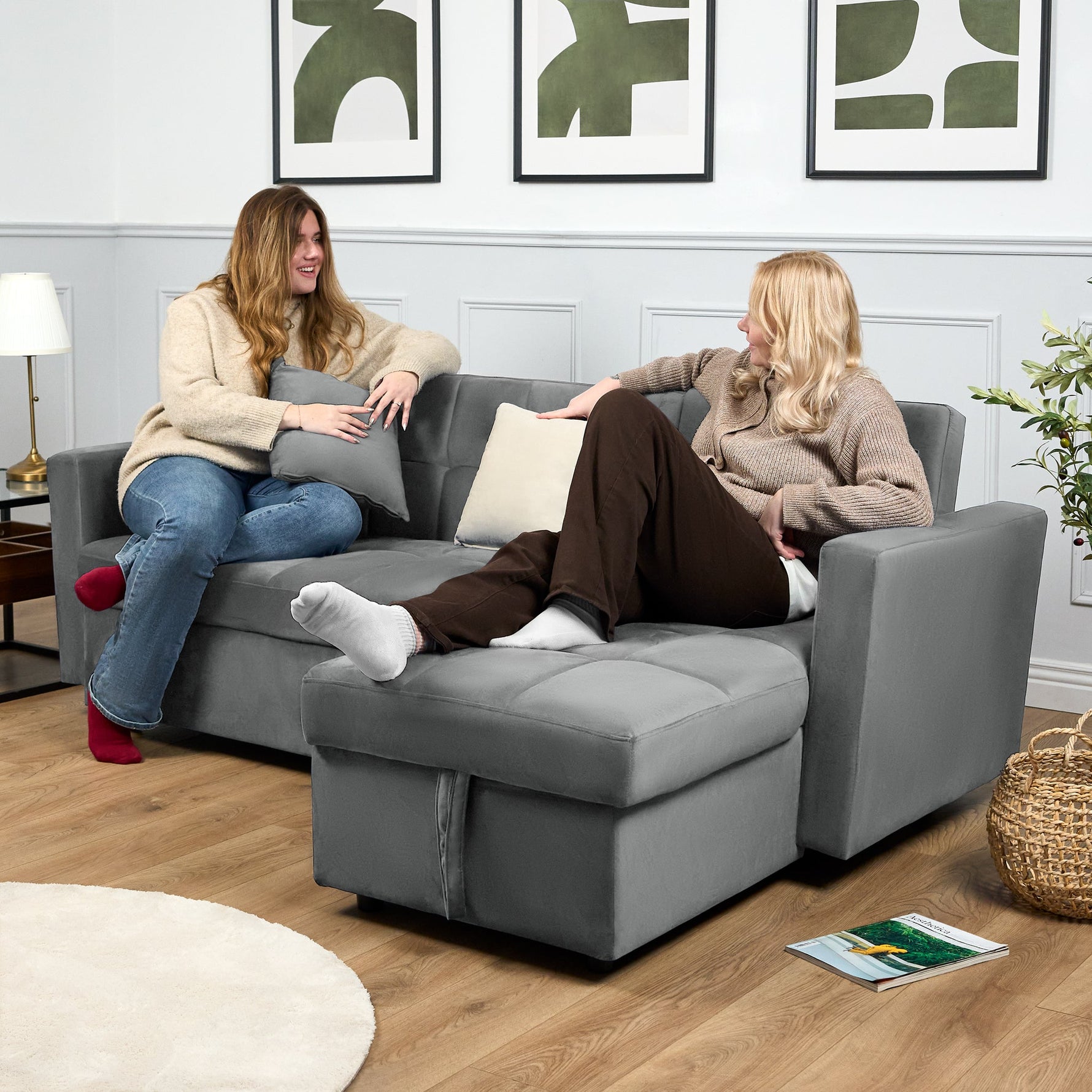 Milo Grey Corner Sofa Bed with Storage - Velvet Sofa Bed & Pull Out Bed - Bargainia.com - 5056150286172