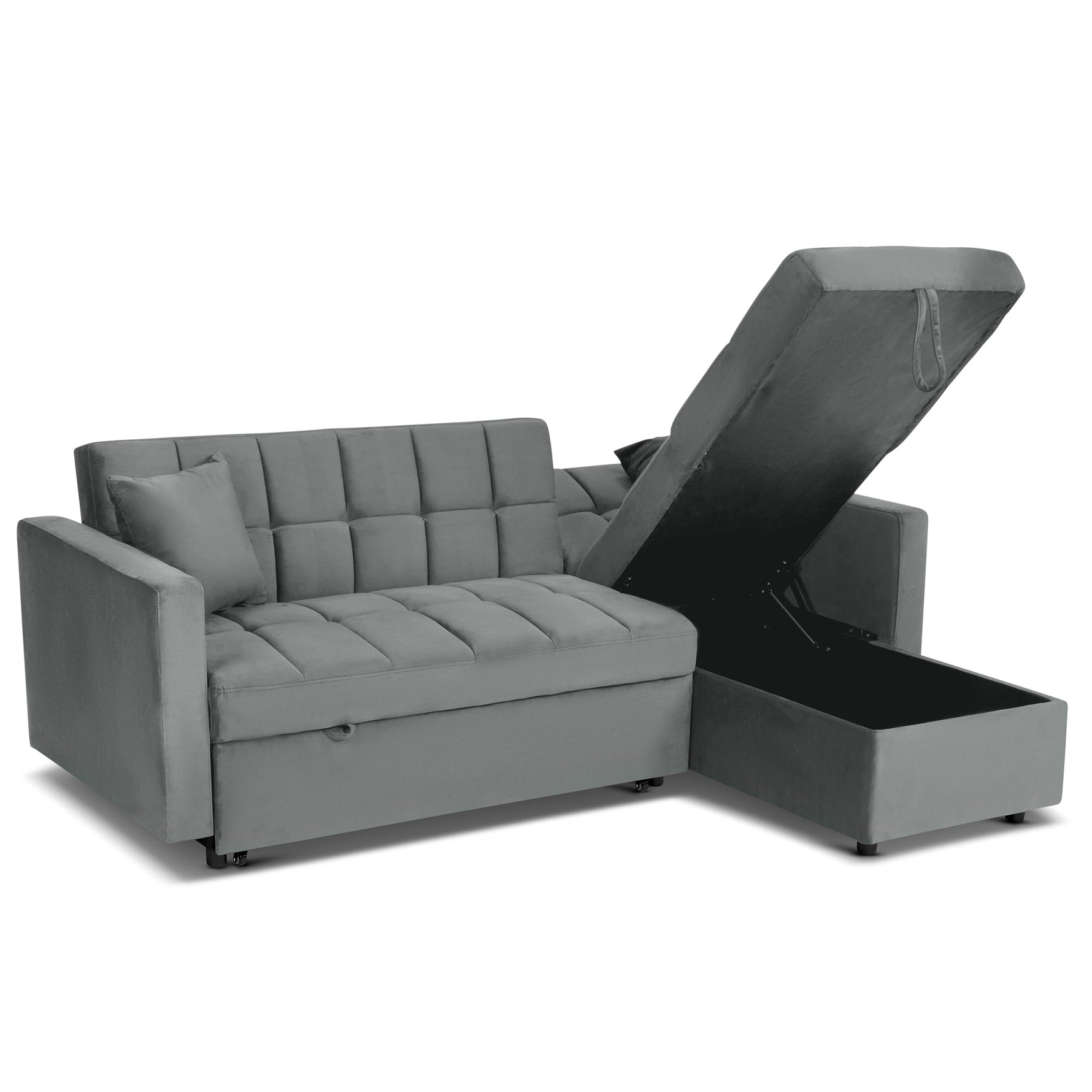 Milo Grey Corner Sofa Bed with Storage - Velvet Sofa Bed & Pull Out Bed - Bargainia.com - 