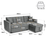 Milo Grey Corner Sofa Bed with Storage - Velvet Sofa Bed & Pull Out Bed - Bargainia.com - 