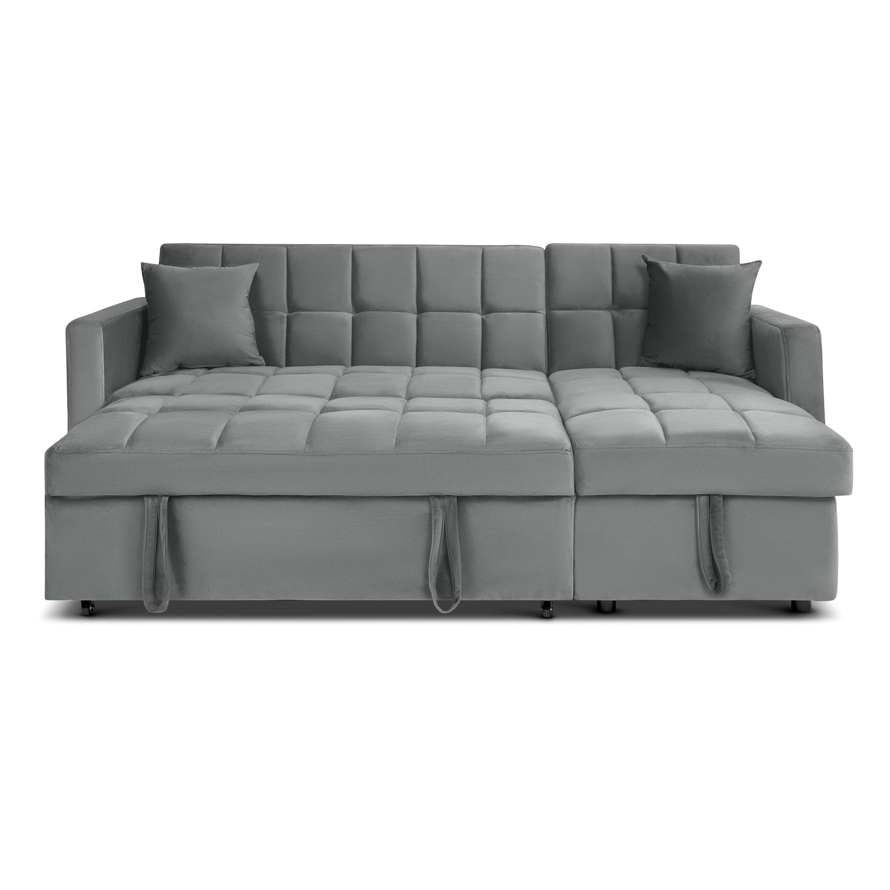 Milo Grey Corner Sofa Bed with Storage - Velvet Sofa Bed & Pull Out Bed - Bargainia.com - 