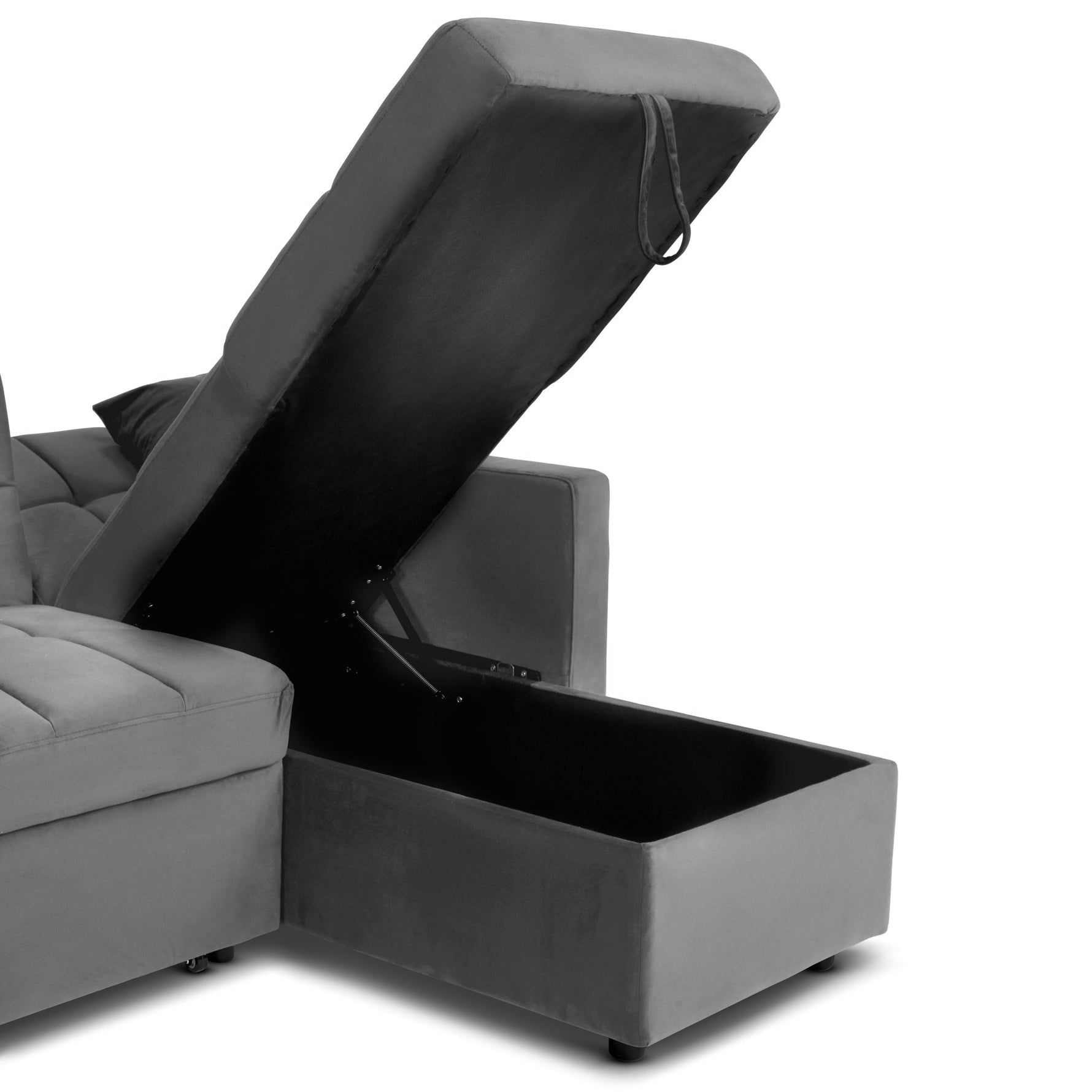 Milo Grey Corner Sofa Bed with Storage - Velvet Sofa Bed & Pull Out Bed - Bargainia.com - 