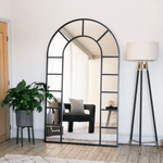Mio - Full Length Black Metal Arched Window Mirror - 200cm x 120cm - Bargainia.com - 