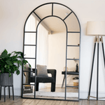 Mio - Full Length Black Metal Arched Window Mirror - 200cm x 120cm - Bargainia.com - 