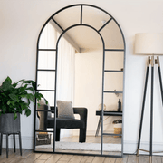 Mio - Full Length Black Metal Arched Window Mirror - 200cm x 120cm - Bargainia.com - 5065017296971 - MIO200120BLK