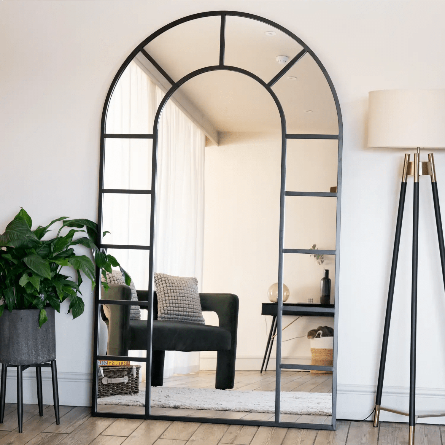 Mio - Full Length Black Metal Arched Window Mirror - 200cm x 120cm - Bargainia.com - 5065017296971 - MIO200120BLK