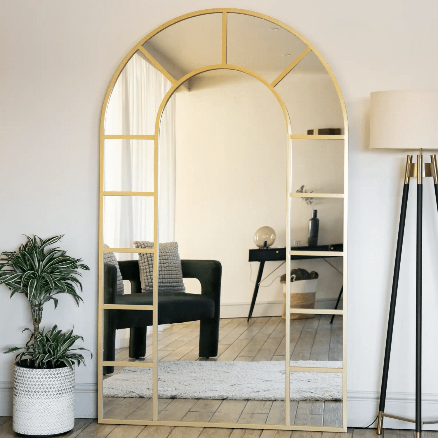 Mio - Full Length Gold Metal Arched Window Mirror - 200cm x 120cm - Bargainia.com - 5065017296988 - MIO200120GLD