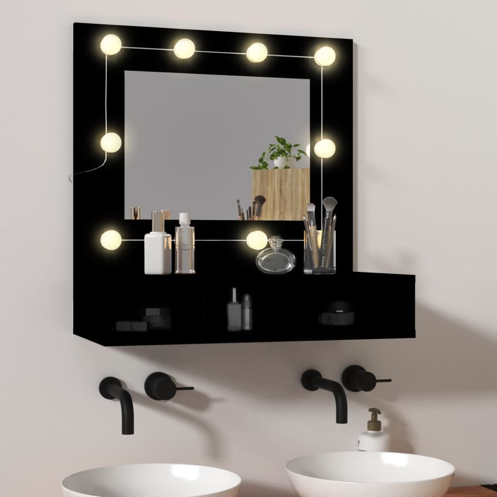 Mirror Cabinet with LED Black 60x31.5x62 cm - Bargainia.com - 