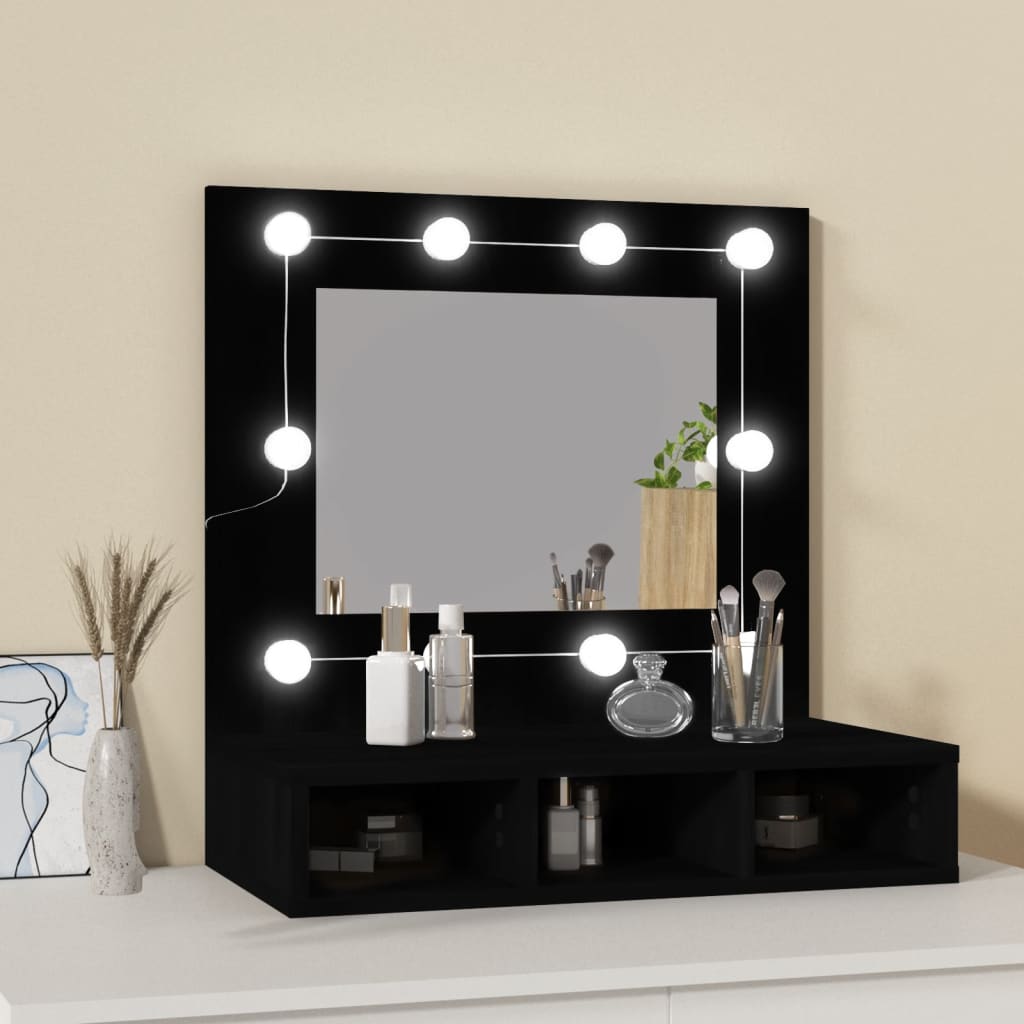 Mirror Cabinet with LED Black 60x31.5x62 cm - Bargainia.com - 