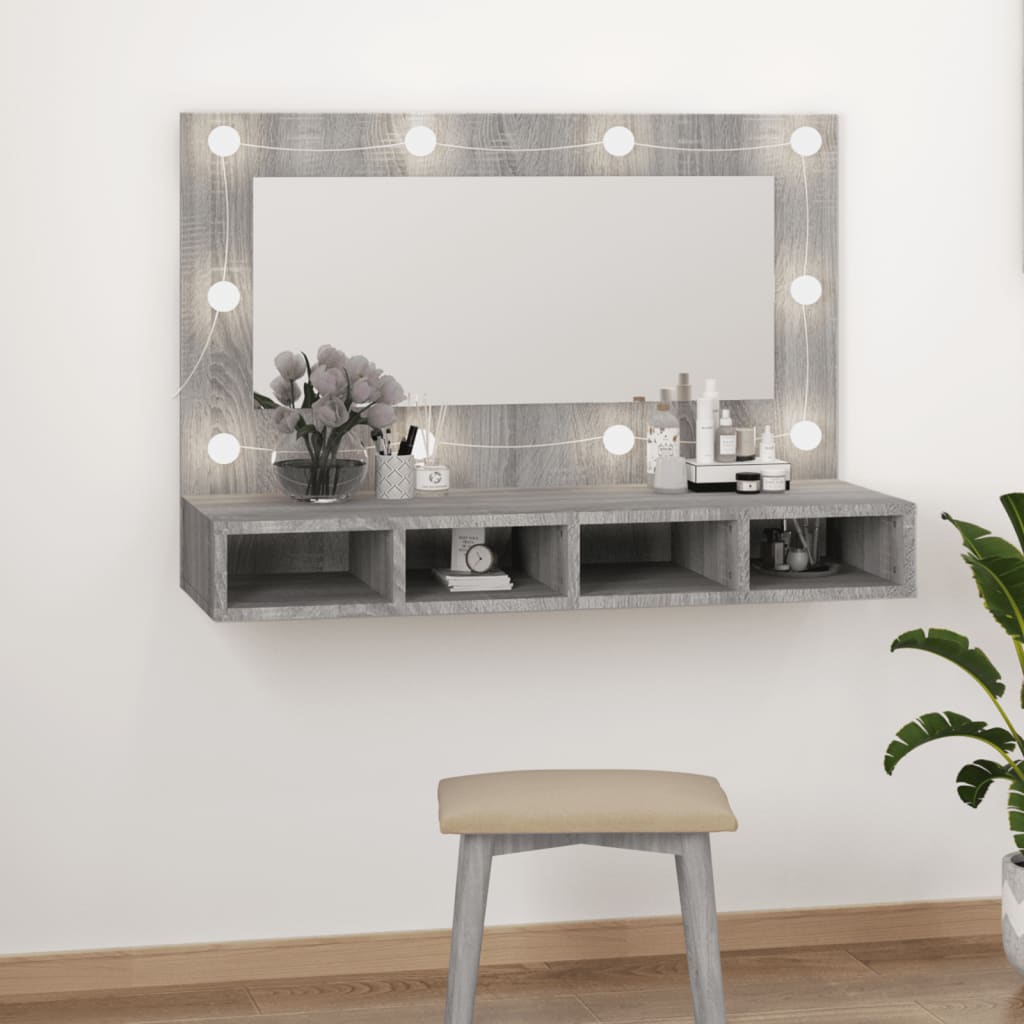 Mirror Cabinet with LED Grey Sonoma 90x31.5x62 cm - Bargainia.com - 8720287087380 - 820458