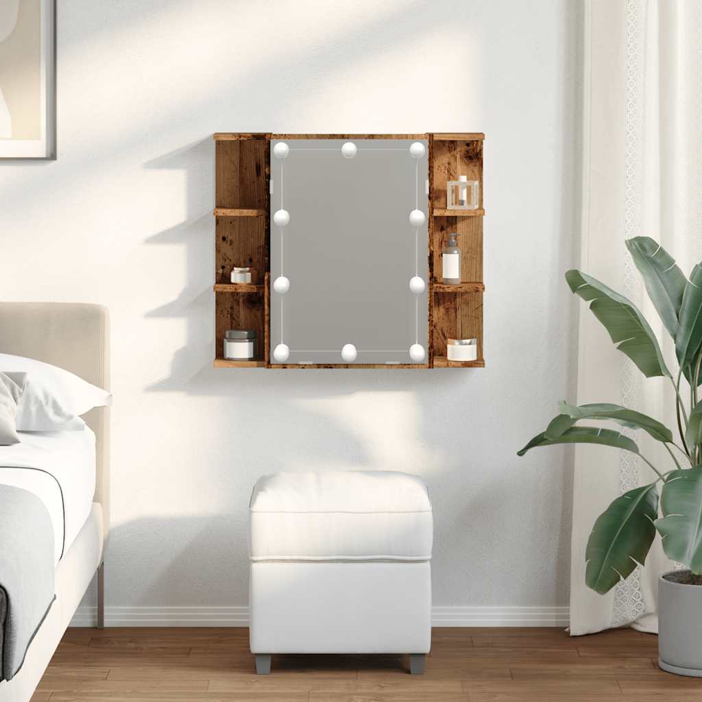 Mirror Cabinet with LED Old Wood 70x16.5x60 cm - Bargainia.com - 
