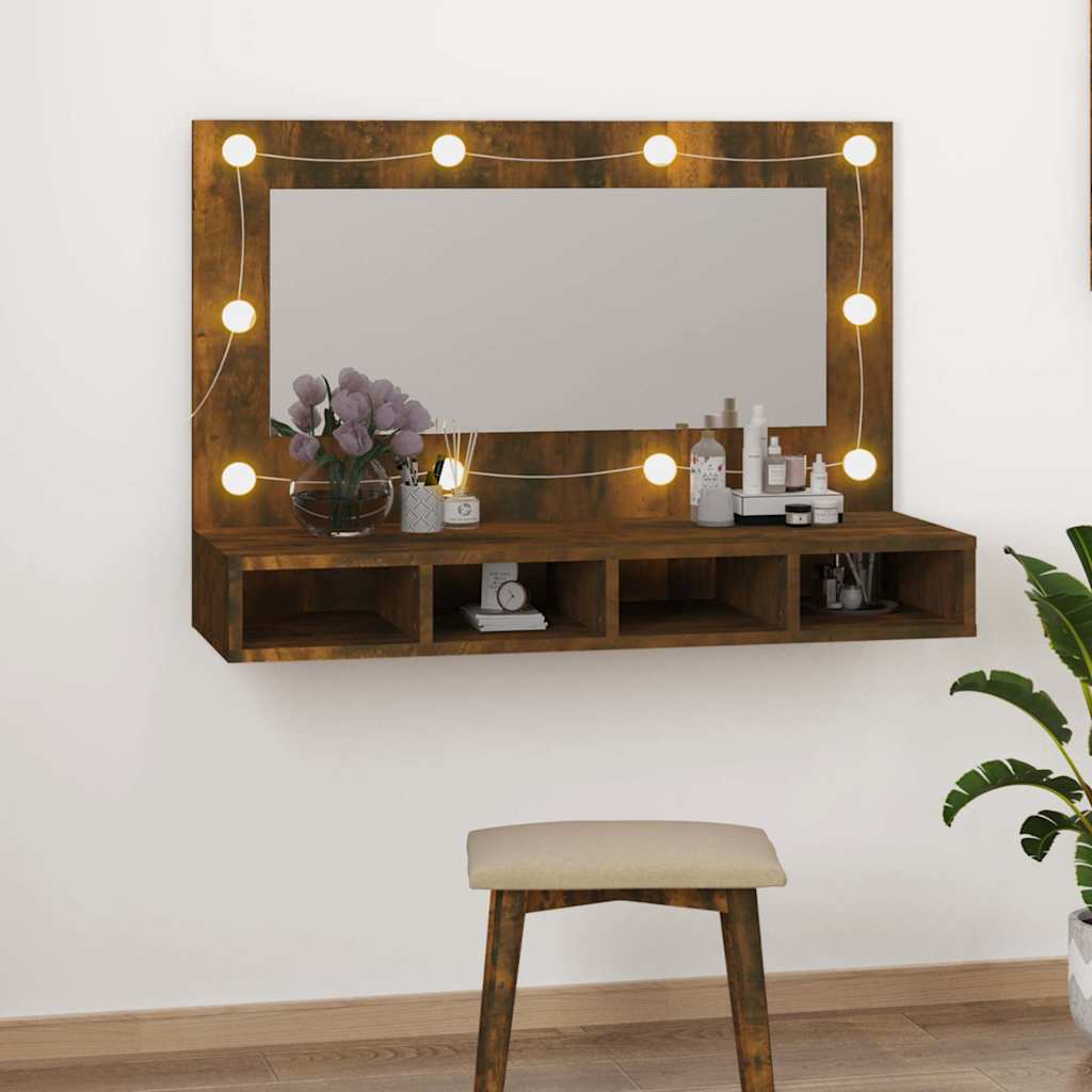 Mirror Cabinet with LED Smoked Oak 90x31.5x62 cm - Bargainia.com - 8720287087373 - 820457