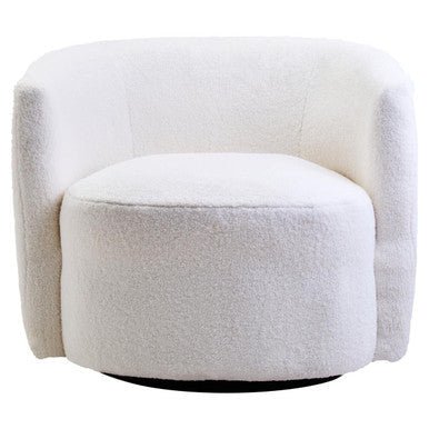 Montreal Ivory Boucle Effect Curved Lounge Chair With Swivel Base - Bargainia.com - 5063227016341