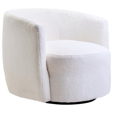 Montreal Ivory Boucle Effect Curved Lounge Chair With Swivel Base - Bargainia.com - 5063227016341