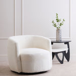 Montreal Ivory Boucle Effect Curved Lounge Chair With Swivel Base - Bargainia.com - 5063227016341