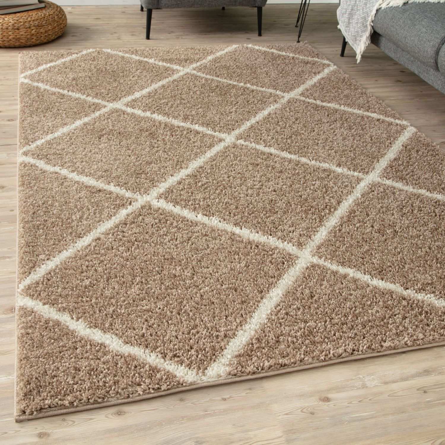 Moroccan Beige Shaggy Rug | 520 - Bargainia.com - 