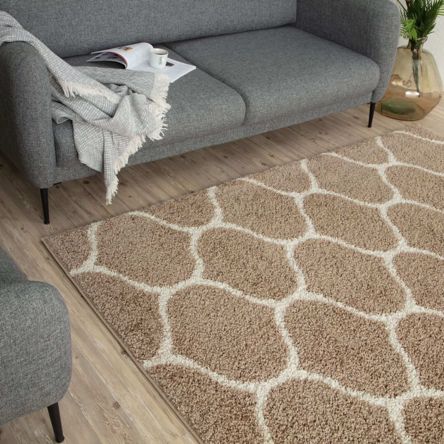 Moroccan Beige Shaggy Rug | 620 - Bargainia.com - 