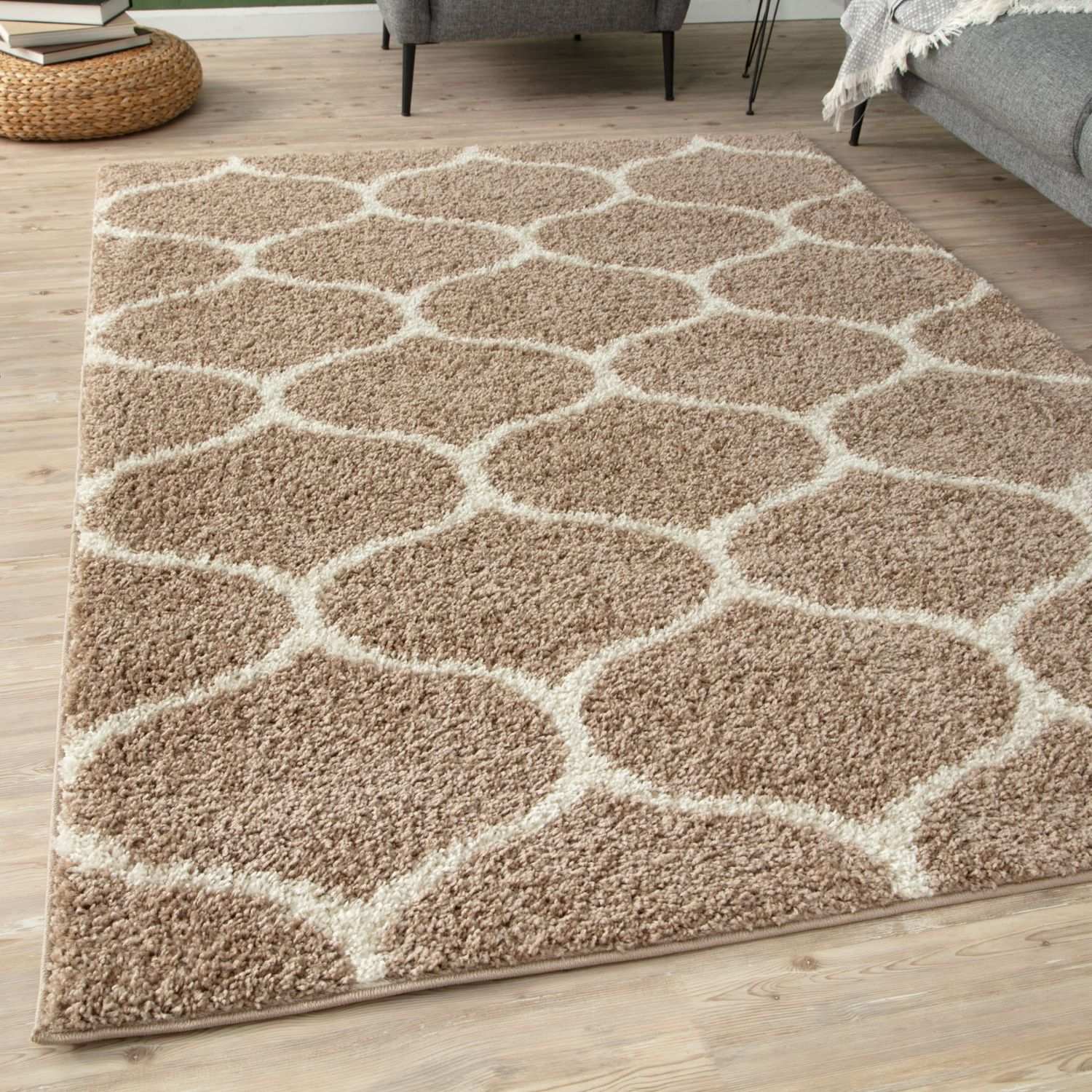 Moroccan Beige Shaggy Rug | 620 - Bargainia.com - 