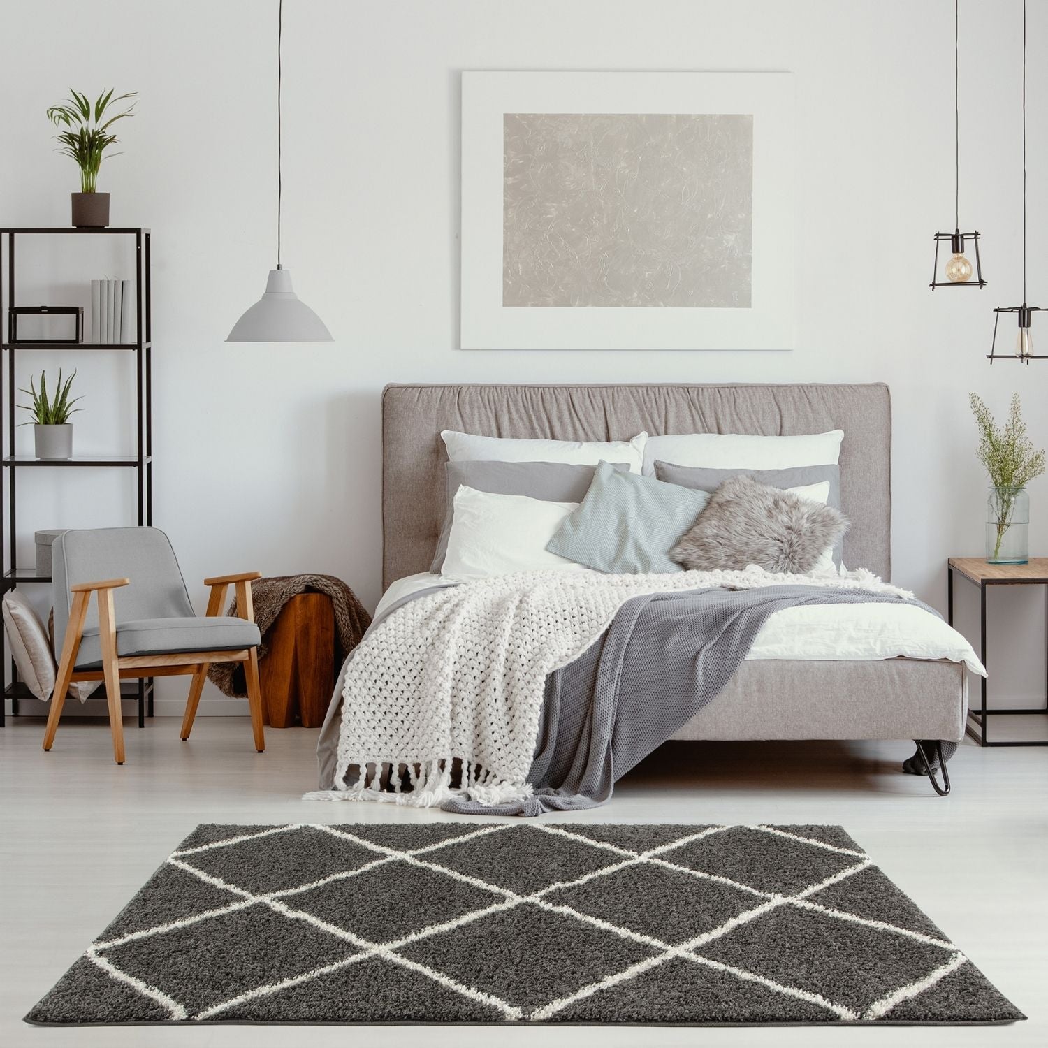 Moroccan Dark Grey Shaggy Rug | 540 - Bargainia.com - 