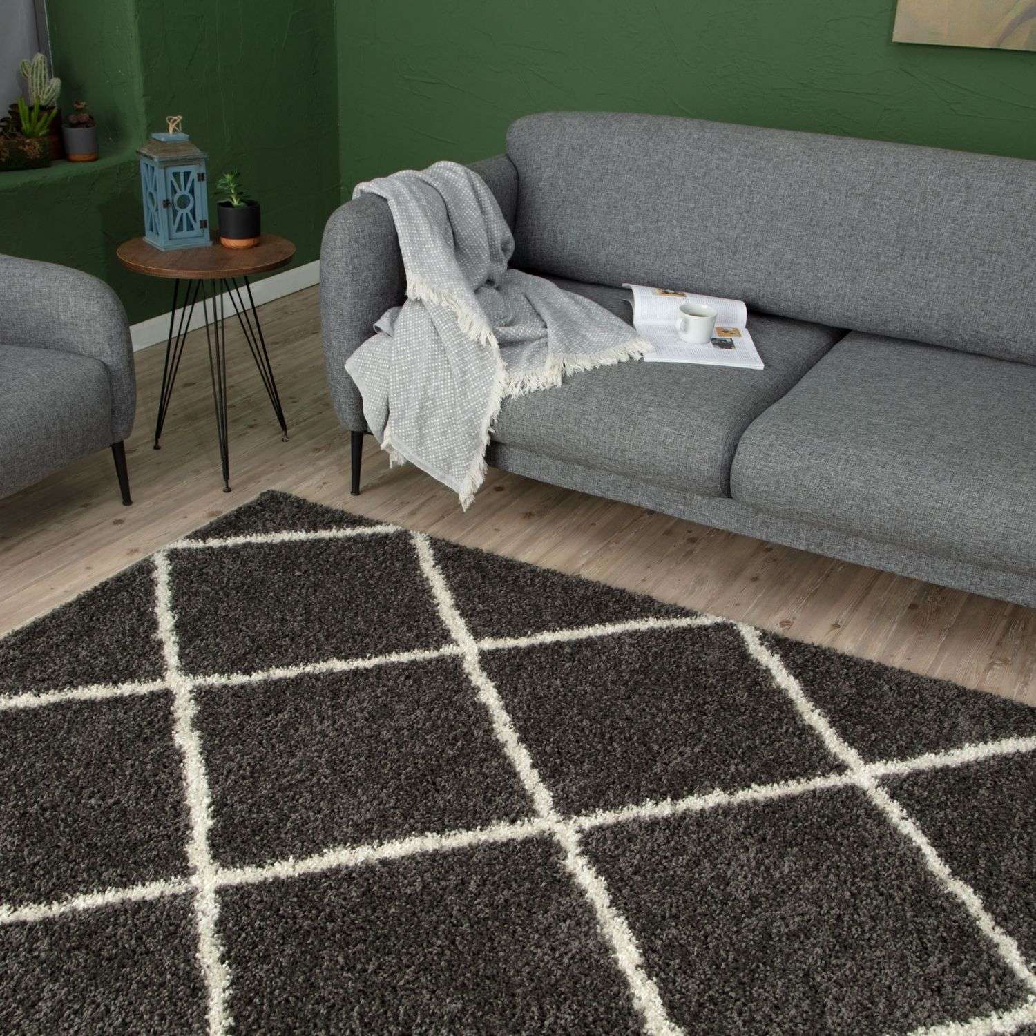 Moroccan Dark Grey Shaggy Rug | 540 - Bargainia.com - 