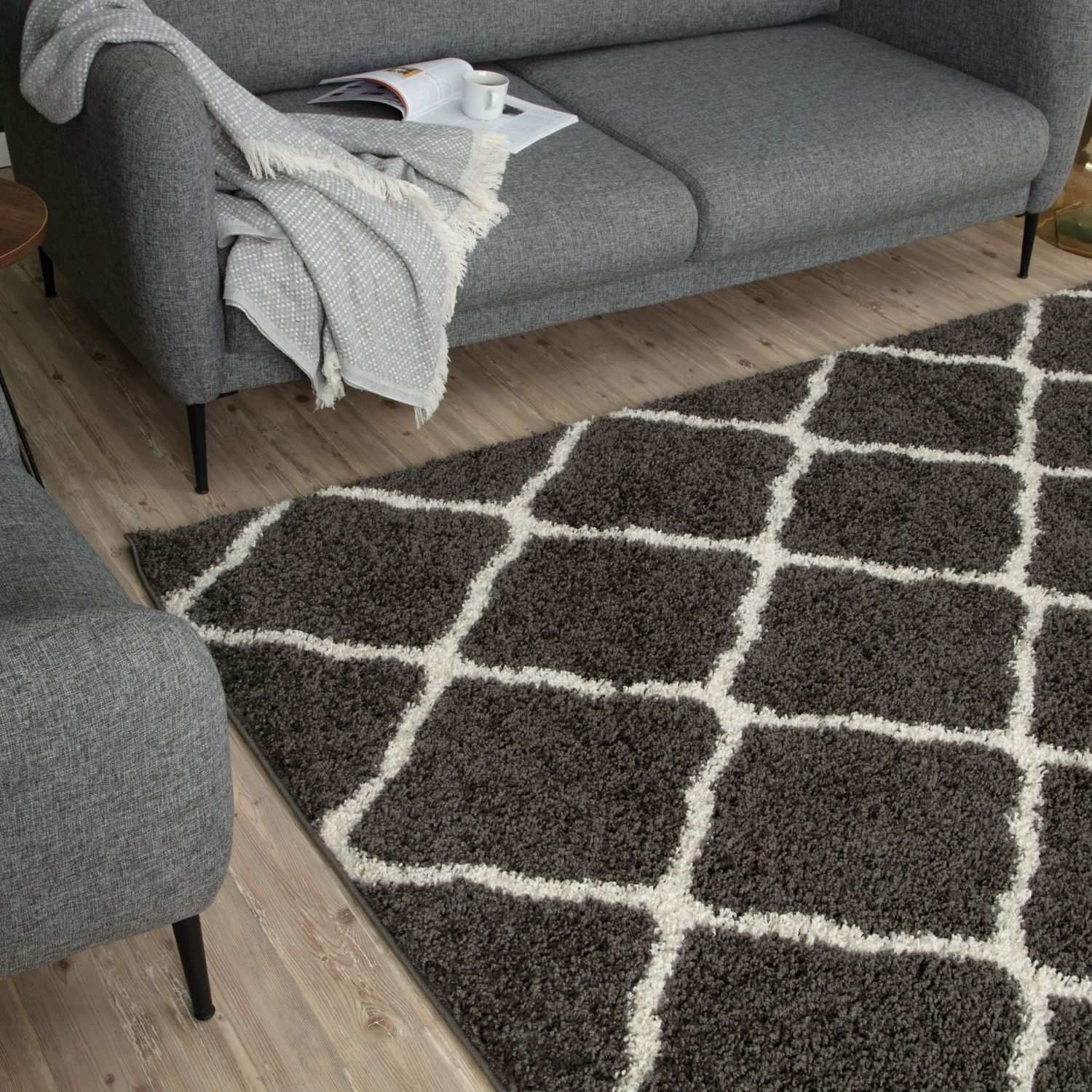 Moroccan Dark Grey Shaggy Rug | 740 - Bargainia.com - 5056584504231 - 3320