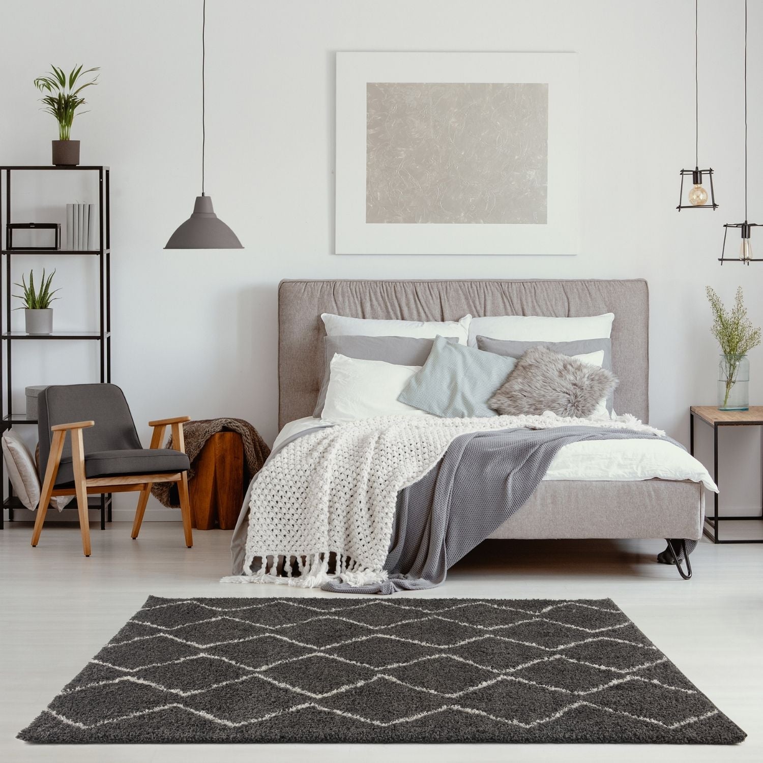 Moroccan Dark Grey Shaggy Rug | 840 - Bargainia.com - 