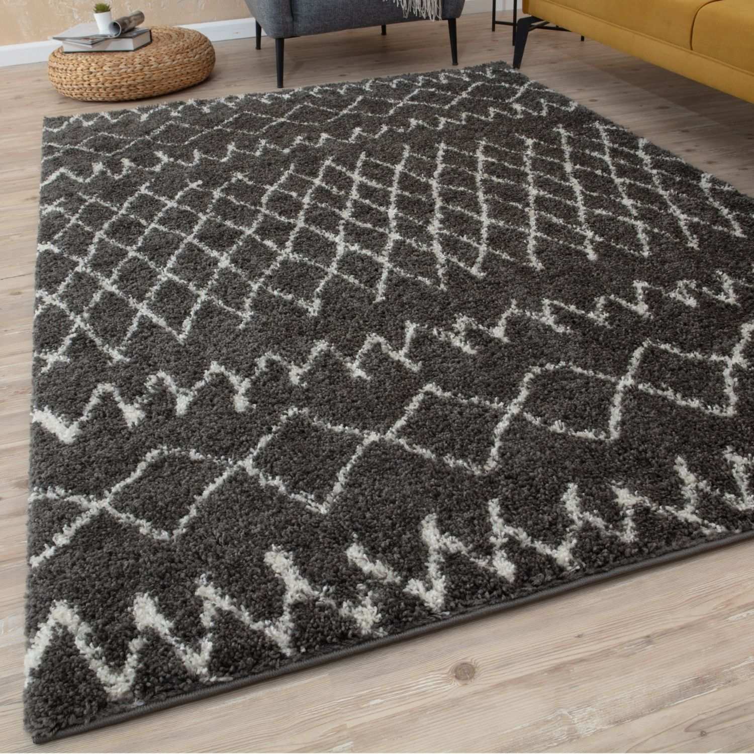 Moroccan Dark Grey Shaggy Rug | 940 - Bargainia.com - 
