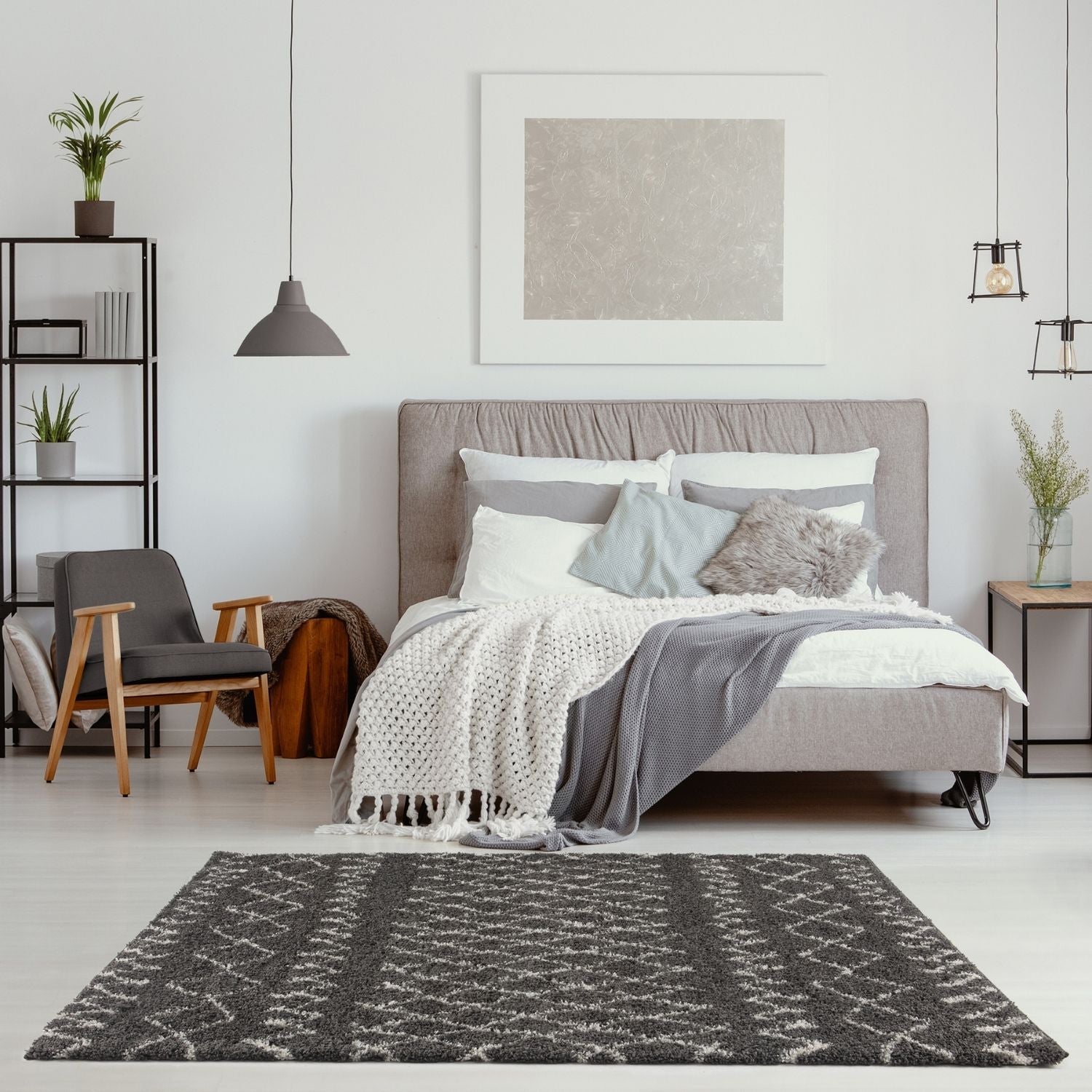 Moroccan Dark Grey Shaggy Rug | 940 - Bargainia.com - 