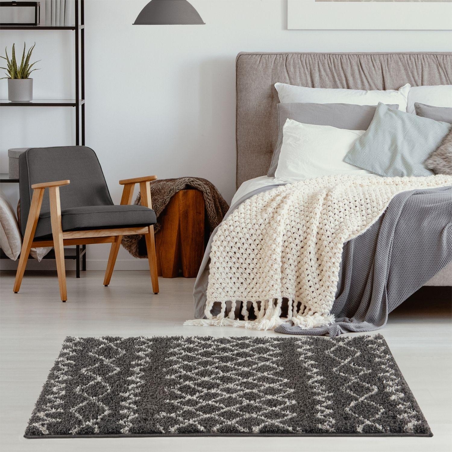 Moroccan Dark Grey Shaggy Rug | 940 - Bargainia.com - 5056584513561 - 3554