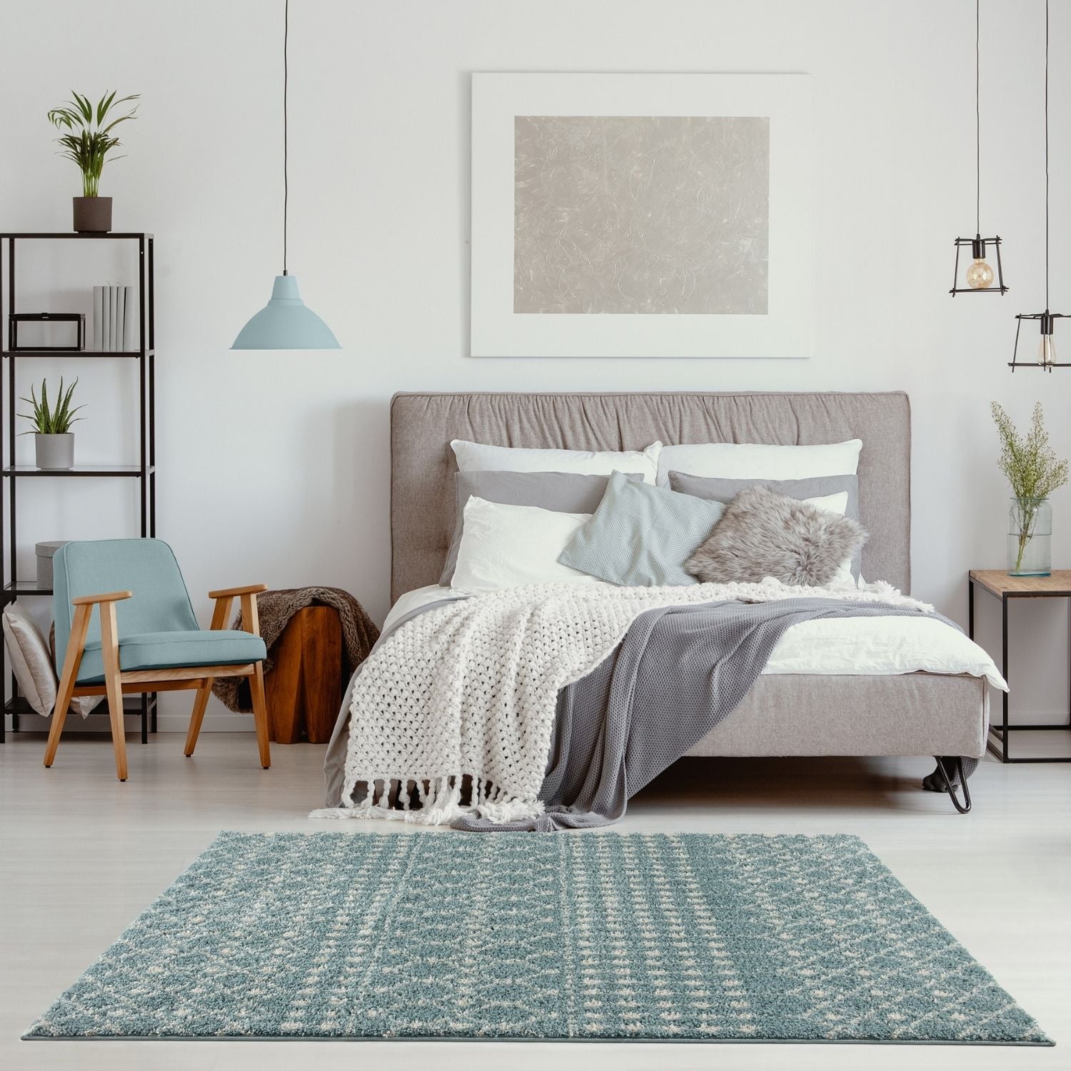 Moroccan Duck Egg Blue Shaggy Rug | 1050 - Bargainia.com - 5056584541533 - 3623