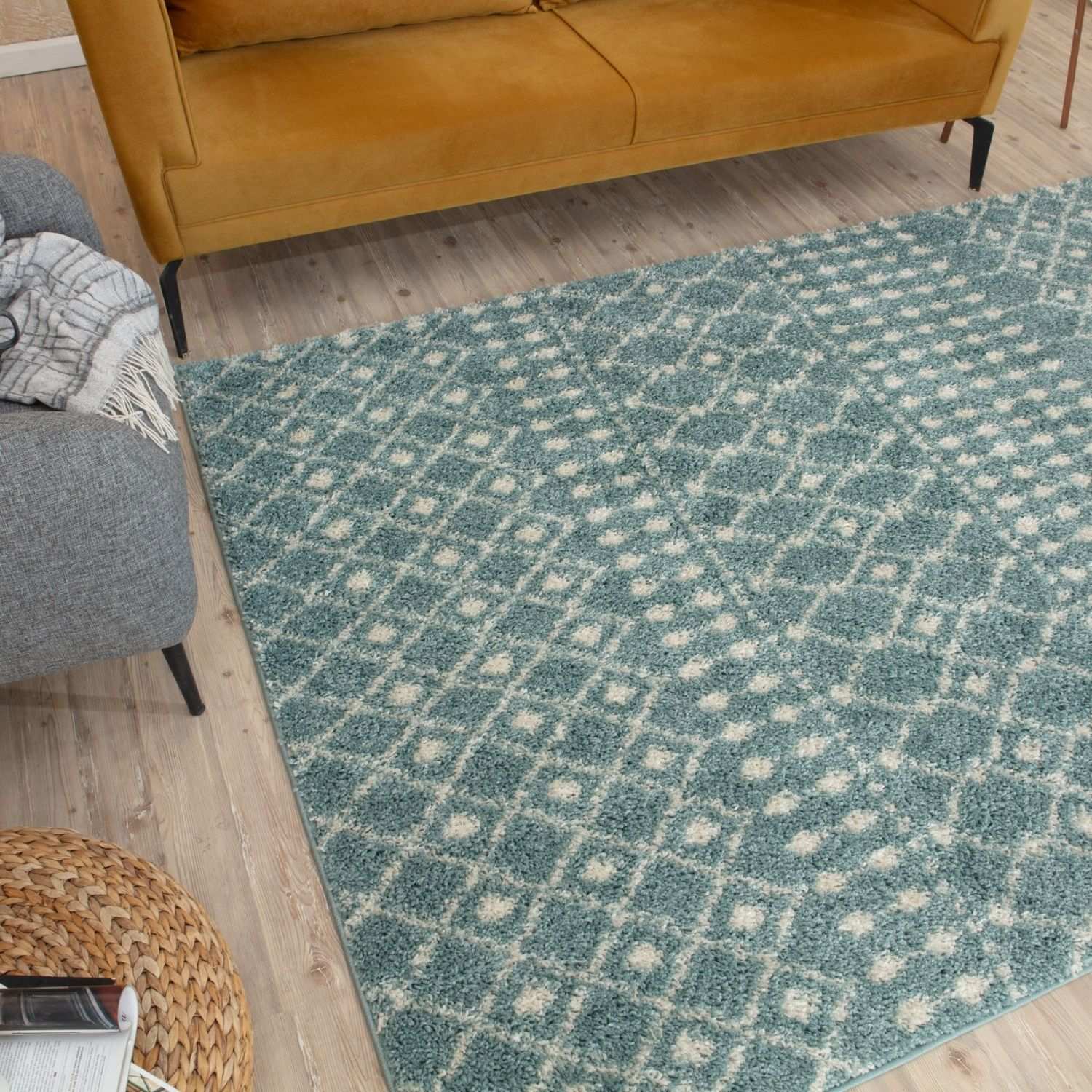 Moroccan Duck Egg Blue Shaggy Rug | 1050 - Bargainia.com - 5056584541533 - 3623