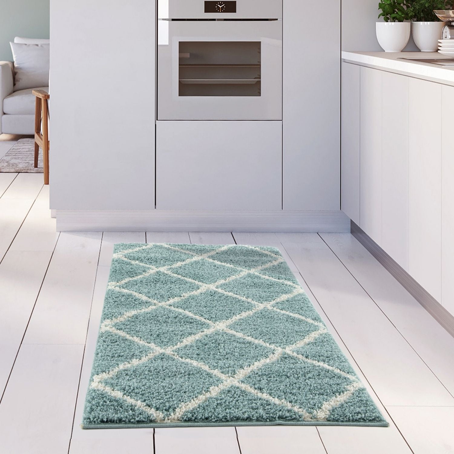 Moroccan Duck Egg Blue Shaggy Rug | 550 - Bargainia.com - 5056584503043 - 3210