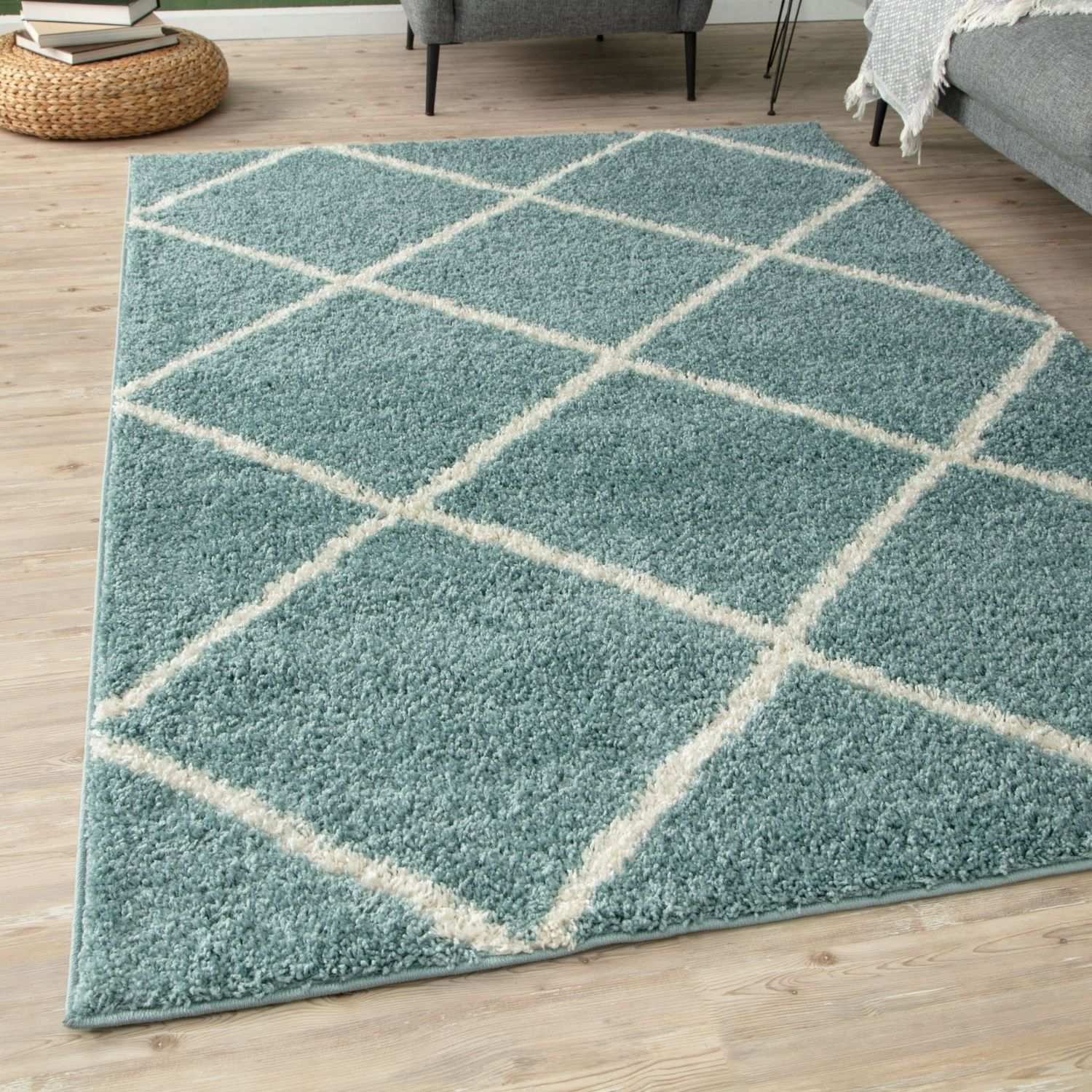 Moroccan Duck Egg Blue Shaggy Rug | 550 - Bargainia.com - 5056584503043 - 3210