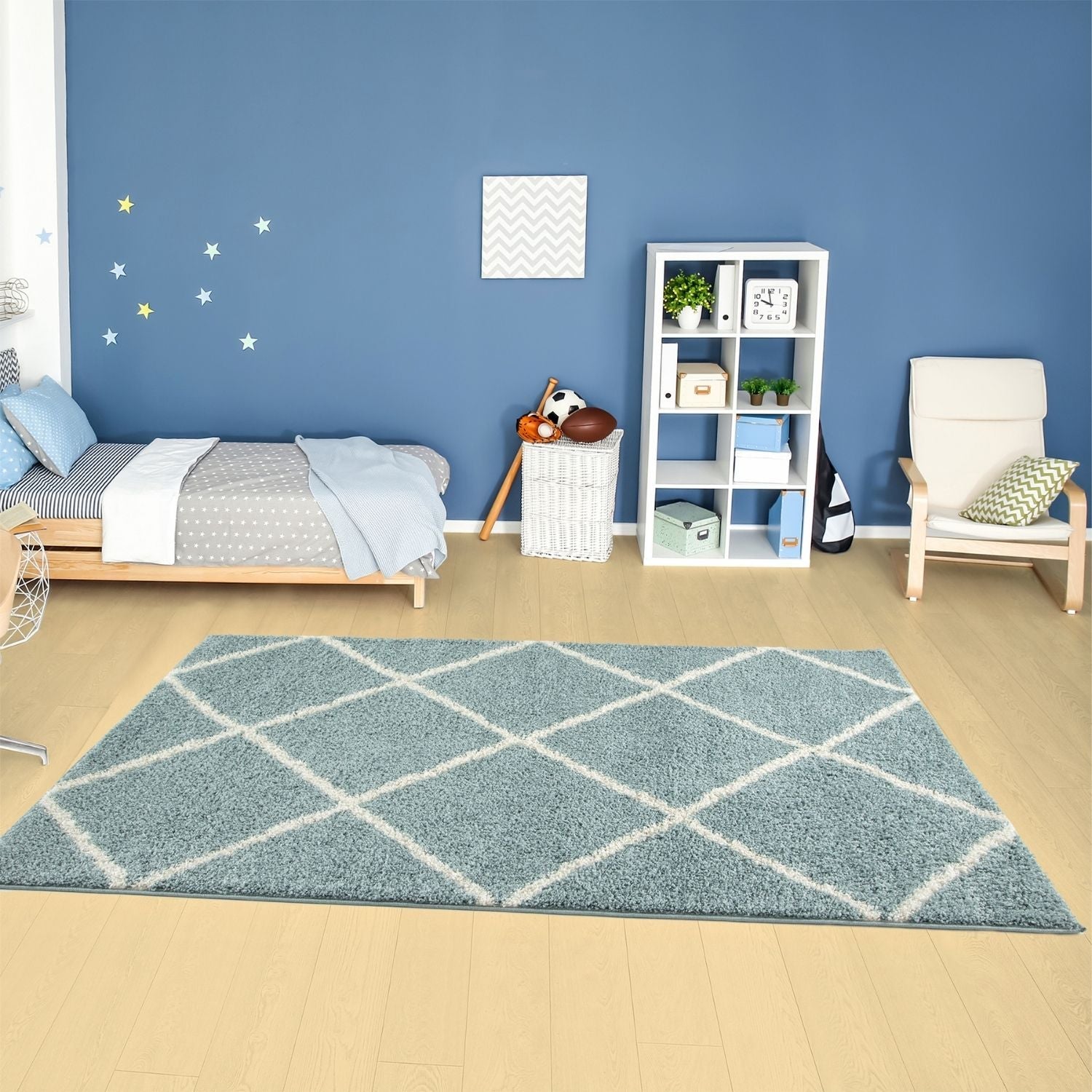 Moroccan Duck Egg Blue Shaggy Rug | 550 - Bargainia.com - 5056584503043 - 3210
