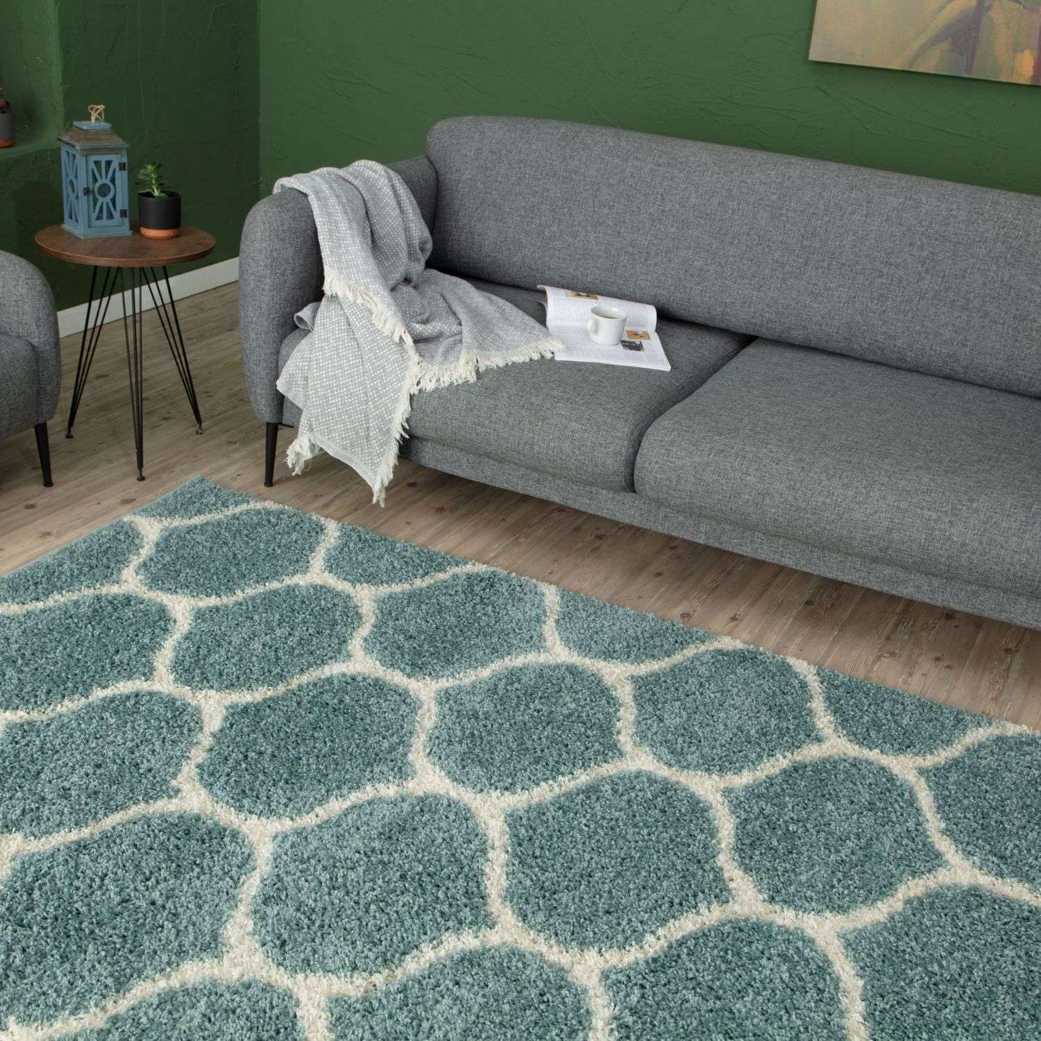 Moroccan Duck Egg Blue Shaggy Rug | 650 - Bargainia.com - 