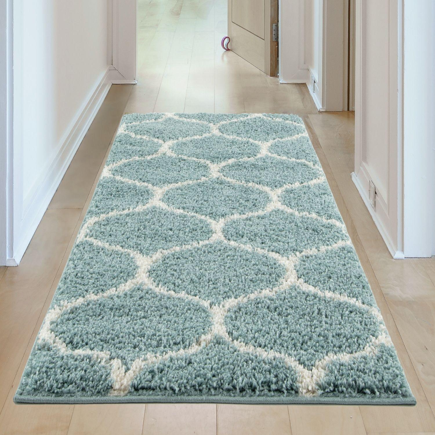 Moroccan Duck Egg Blue Shaggy Rug | 650 - Bargainia.com - 